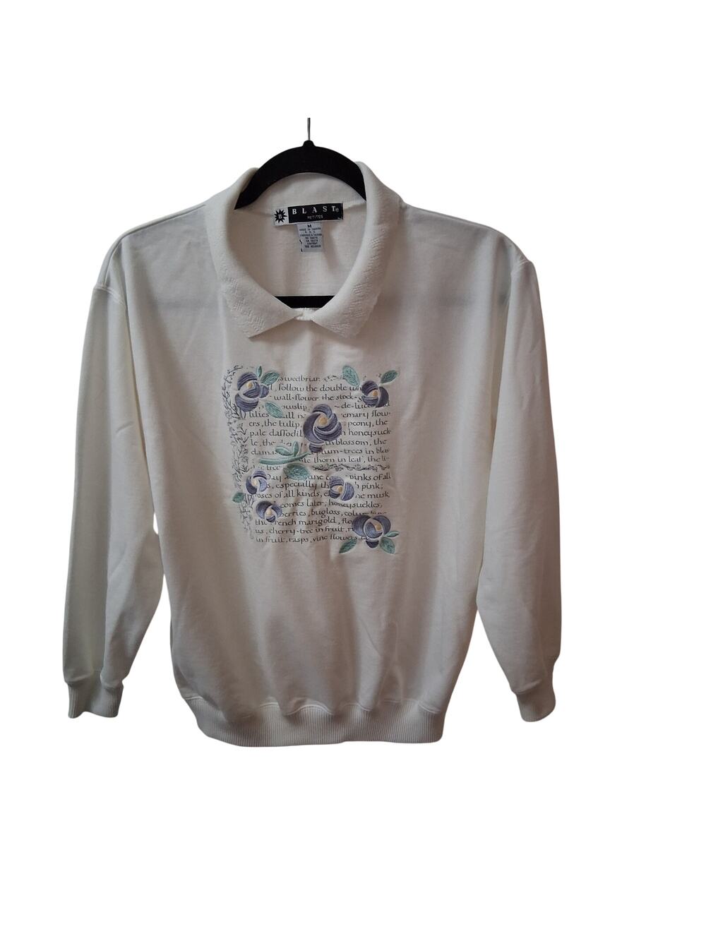 Blast Petites VTG Retro Grandma Women White Sweater Textured Color Embroidered-M